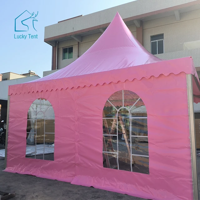 Commercial 4x4m Gazebo Outdoor Garden Pavilion Pink PVC Pagoda Tent With Window