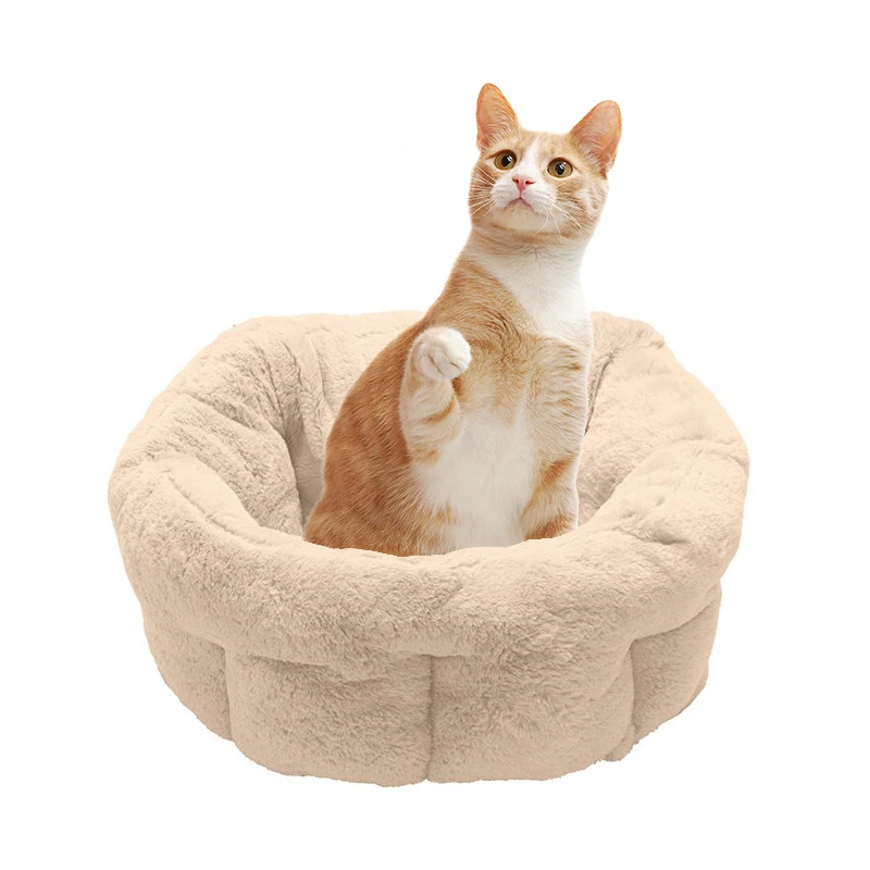 Cat products big faux fur xxl modern fluffy fabric cute indestructible round cat pet dog bed for dog