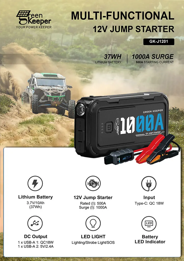 Starter 12v Jump Starter1000a Jump Starter Qc3.0 Portable Car Jump