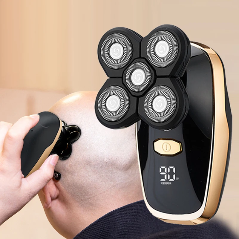 Rechargeable Five-Blade Waterproof Beard Trimmer Electric Shaver for Men with USB Power Source for Face Household RV Hotel Use