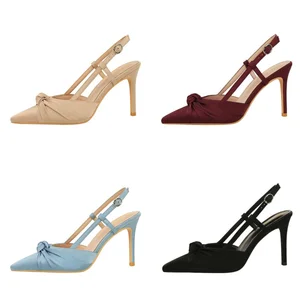 Women's Summer Outdoor Satin High Heel Sandals 9cm Thin Heel Pointed Toe Buckle Strap Closure for Elegant Backless Party Style