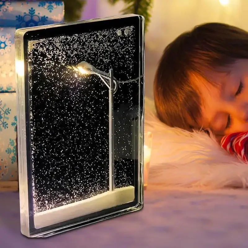 New Flowing Small Night Light Snow Scene Street Light Snowy Night Snow Simulation Handmade DIY Material Package Desktop Decor