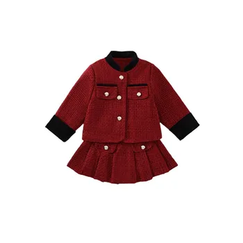 Baby girls clothing set quilted thickened light luxury small fragrance style 2024 winter New Year's greeting two-piece baby suit