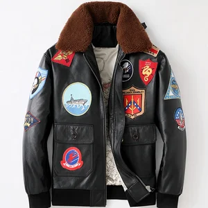Custom High Quality Winter G1 aviator Bomber Real Lambskin Leather Jacket With Fur Men