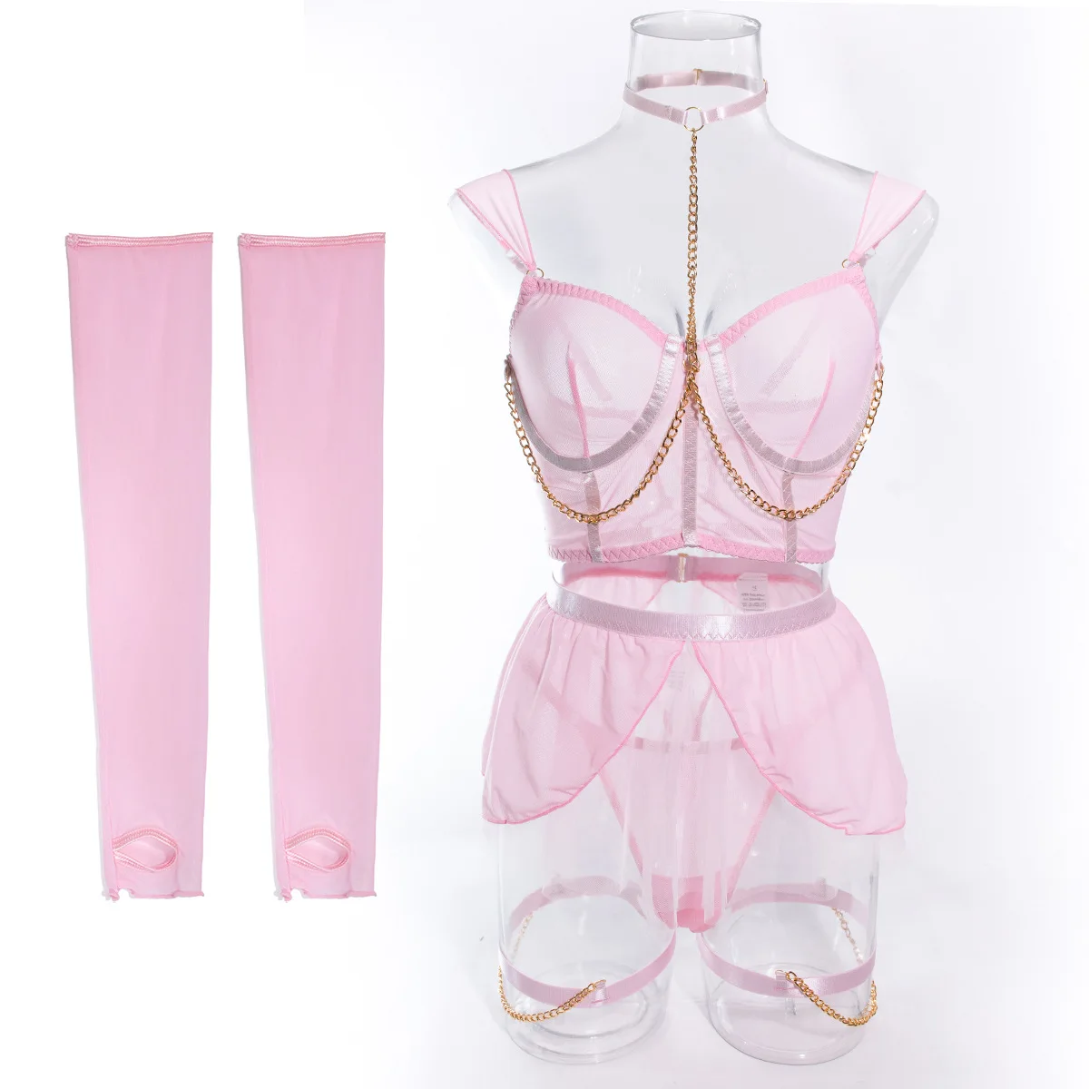 2025 New Hot-selling Mesh Lace Cross Strap Garter Separate Sex Lingerie Suit Splicing Underwear for Girl