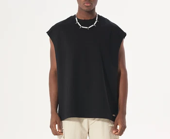Custom quality sleeveless undershirt vest black cotton singlets distressed tank top gym wear t-shirt vest for men