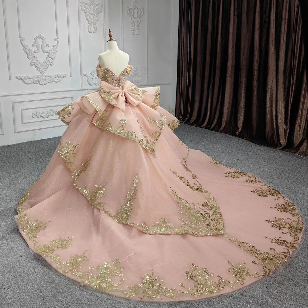 green emerald velvet dress Gold Edged Pleated Tulle Quinceañera Dress main image 0