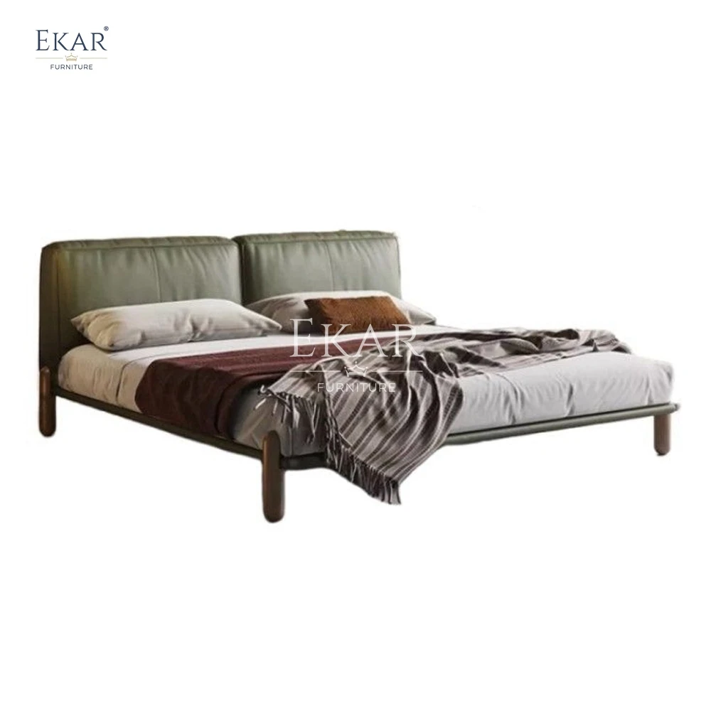 product new design ekar nappa leather and pine steel slats bedroom bed-64