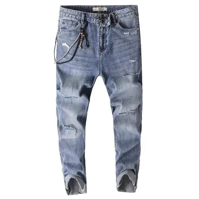 Men Ripped Jeans Fashion Destroy Hole Jeans Blue Denim Style OEM Customized