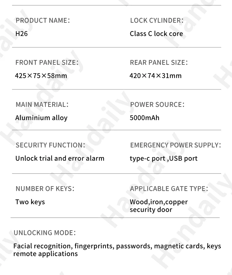 handaily video intercom 3d face authentication fingerprint door lock easy to install tuya smart lock smart home products h26-11