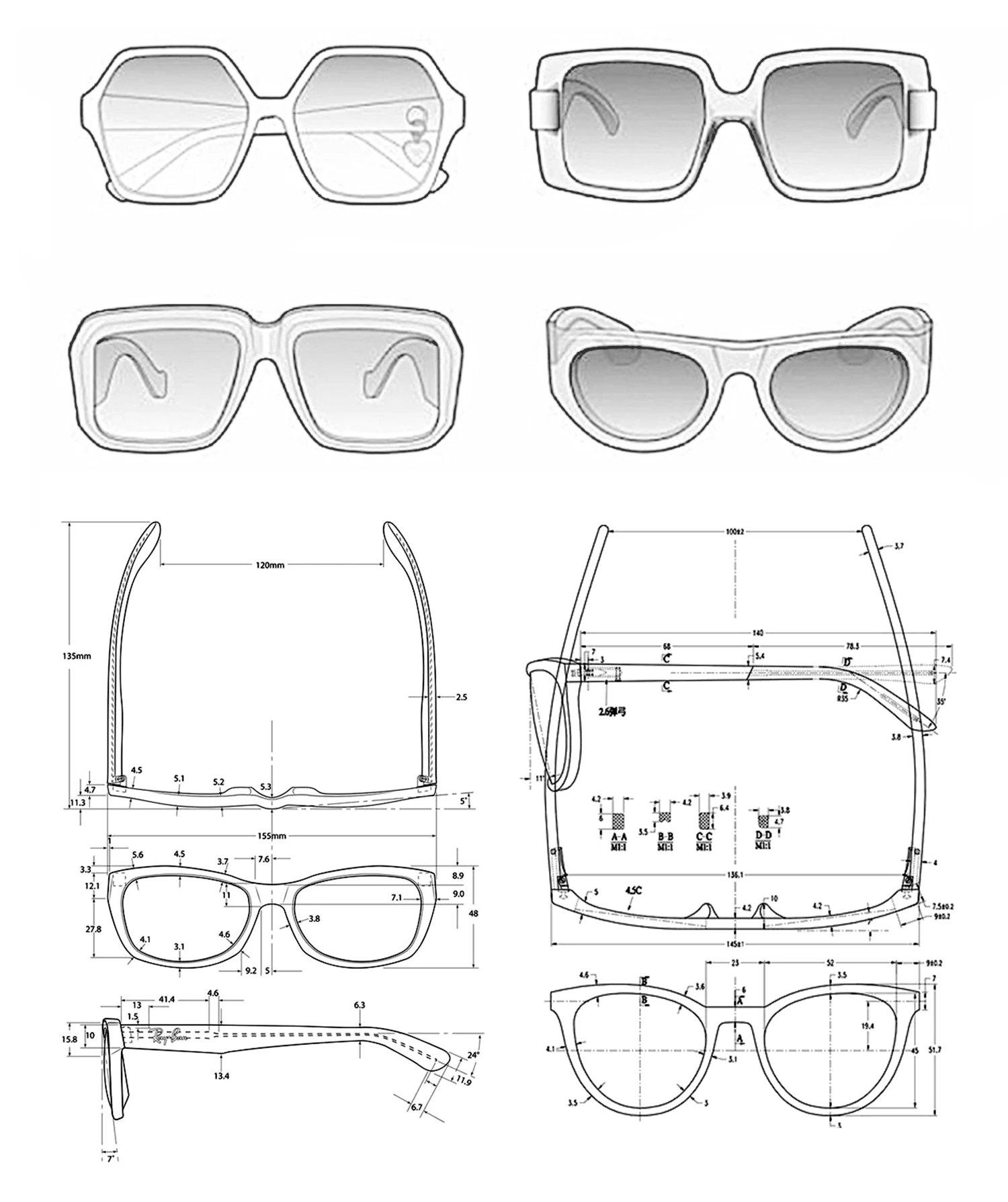 Flat Top Rectangular Border High Quality Vintage Sunglasses Acetate Lentes De Sol Polarized Ce UV400 Sunglasses