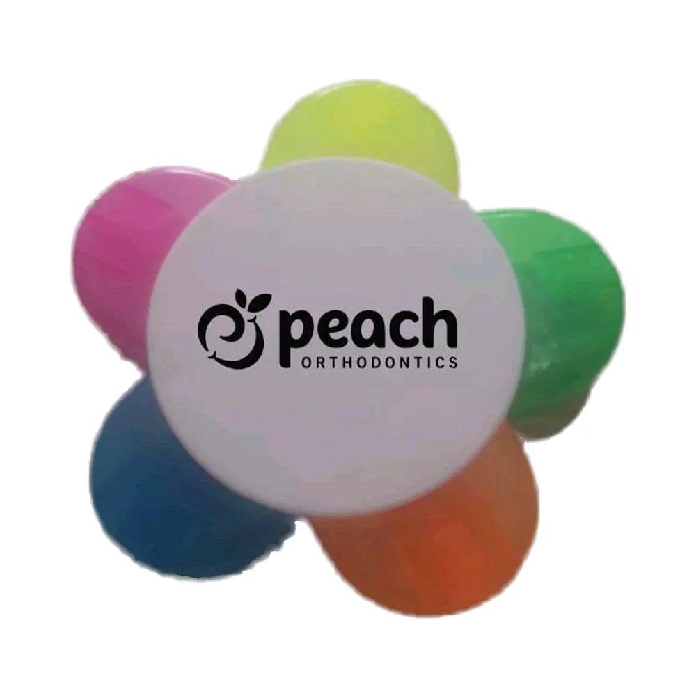 Custom Logo Multi-Color Flower-Shaped 5-in-1 Fluorescent Pen Set Oblique Brush Tip Loose Markers Promotional Highlighters