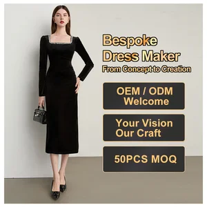 Custom Women's Dress Elegant Empire Evening Dresses Luxury Tight Fit New Fashion Black with Square Neck Party Fashion Apparel