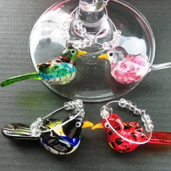 Custom murano wine glass bird charms ring sets for wedding and party