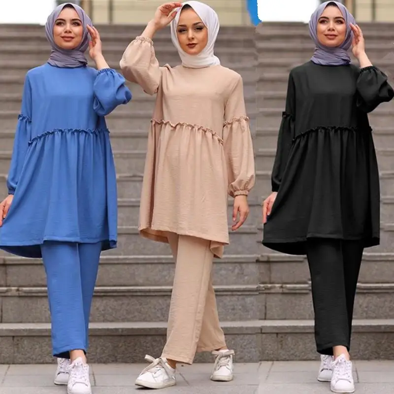Conjunto De Dos Piezas Para Mujer Musulmana,Ropa Islámica,Hiyab,Turquía,Abaya,Venta  Al Por Mayor - Buy Las Mujeres Musulmanas 2 Piezas Conjunto Abaya,Ropa  Islámica Musulmana Establece Superior Y Pantalones Largos,Dubai Moda  Turquía Hijab Vestido Product