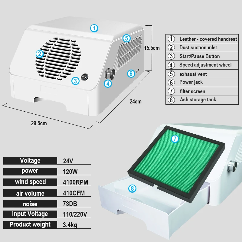 product 2032 120w high end desktop gel nail vacuum cleaner intelligent 3 in 1 pedicure manicure tabletop nail dust collectorhepa h13-10