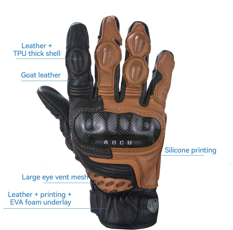 Unisex Outdoor Cycling Motorcycle Handlebar Leather Gloves Touch Screen Full Finger Carbon Shell Hand Gloves For Bike Motorcycle manufacture