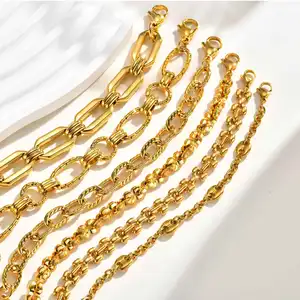 Gold Stainless Steel Flat Cross Chain Bracelet for Women European Style O-Ring Link Minimalist Jewelry Wholesale