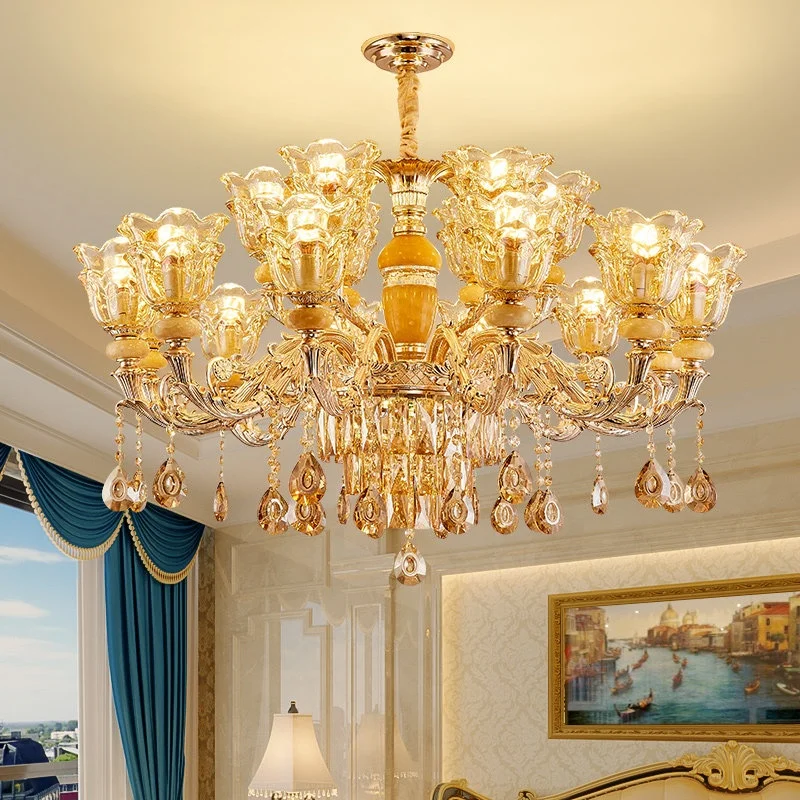 Candelabro para Sala de Estar, Novo Modelo 2026 no Estilo Europeu, Luxuoso, em Liga Metálica e Cristal, com Função Dupla e Compatível com Casas Inteligentes, para Sala de Jantar de Vilas