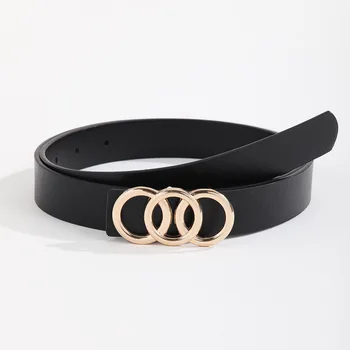 Fashion Trend Belt Women All Match Belt Double Buckle Casual Black Jeans Belt