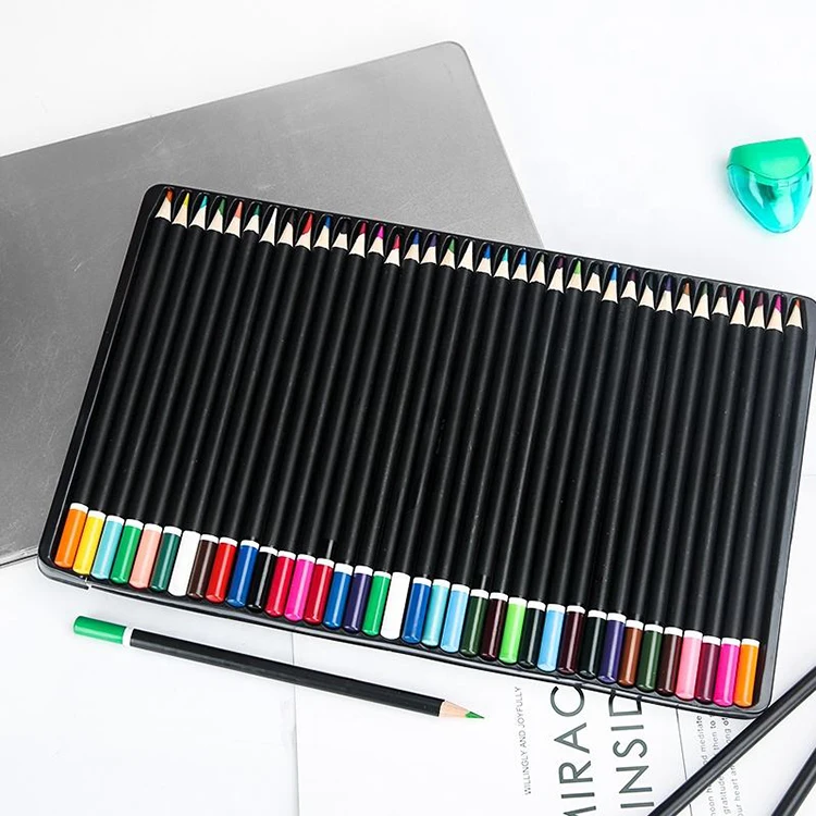 Индивидуальный рекламный треугольный деревянный цветной карандаш с черным покрытием 36 цветов набор в кейсе для