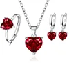 Ensemble 3 pièces diamant rouge-boucles d'oreilles-collier-bague