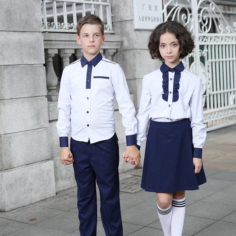 White School Girl Shirts Skirt Summer Girls Shirts With Long Sleeve for  Primary and Middle Students Wear