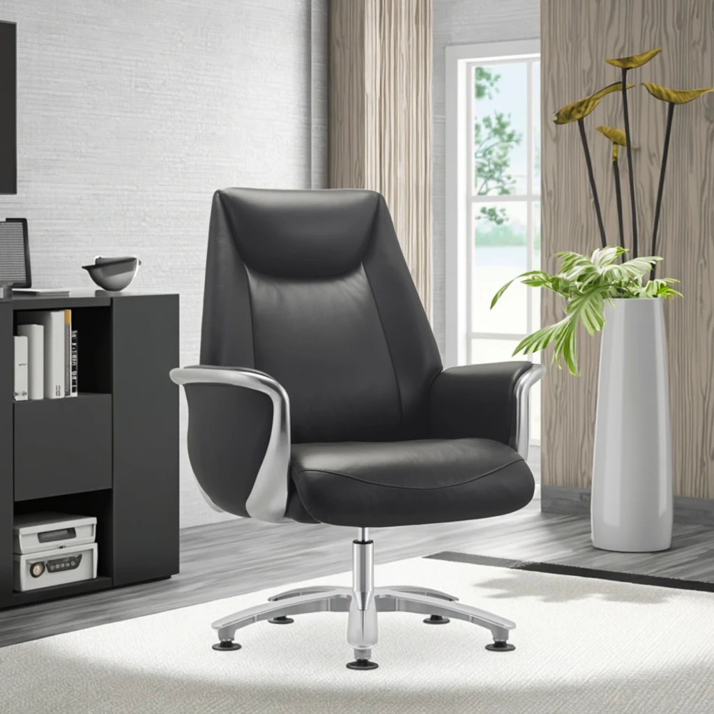 Modern Ergonomic Leather Executive Office Chair with Adjustable Height and Stable Aluminium Base 4