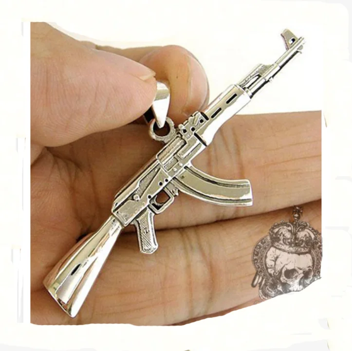 Mens 14k Gold Plated Hip-Hop AK-47 Gun Pendant 24