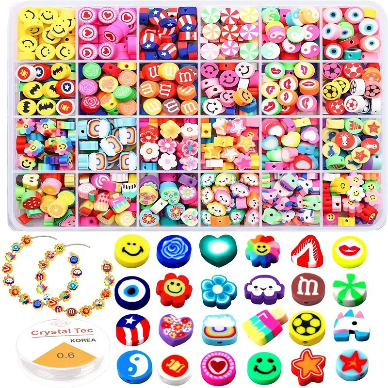 480 Pcs DIY Cute Clay Bead Fruit Flower Smile Face Beads Polymer Soft Clay Kit For Bracelet Making