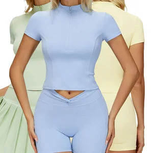 EDX4514 Yoga Short-sleeved Crew-neck Zipper Tight-fitting Sports Top for Outdoor Running and Fitness  Crop Top