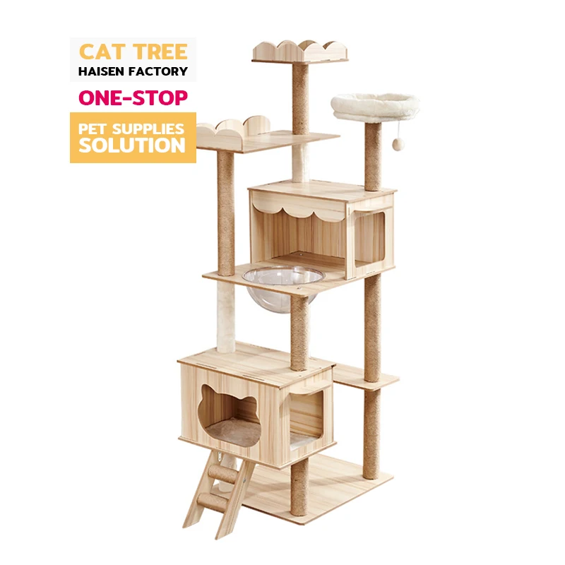 Cat Climbing Frame Tree Real Branch Enclosure Wooden House Cat Tree Cat Tree With Litter Box