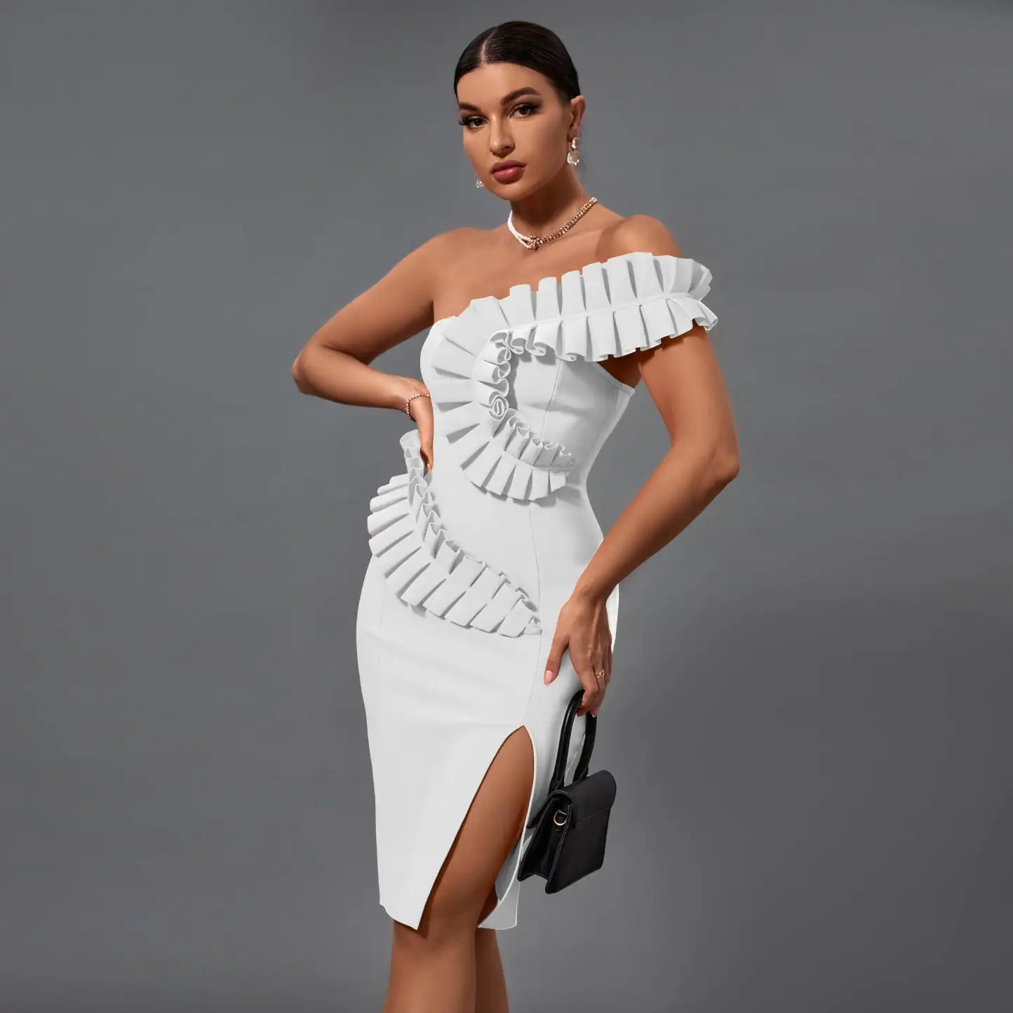 knee length bandage dress Sexy Hollow Out Knee Length Midi White Bodycon Bandage Dress Global Fashions GC
