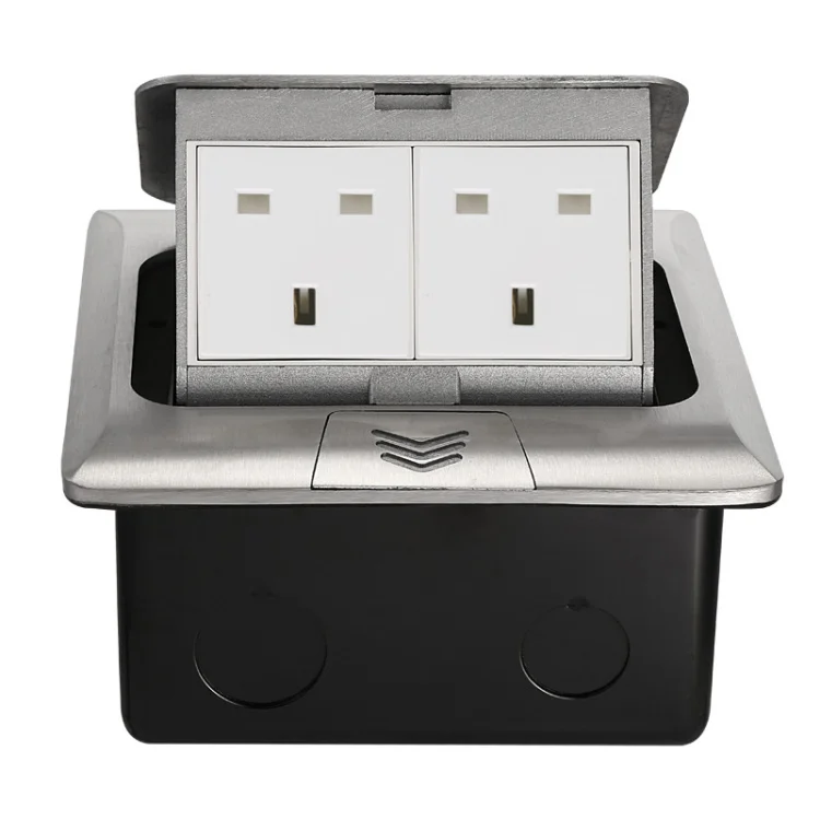 Silver aluminium alloy quick pop-up floor socket with recessed power socket Two standard British power floor sockets