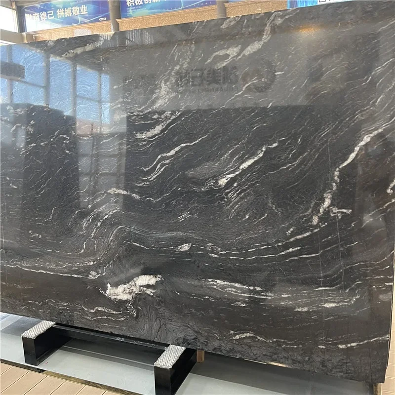 product natural luxury black granite slabs with white veins for countertop and wall cladding black quartziter slabs-3