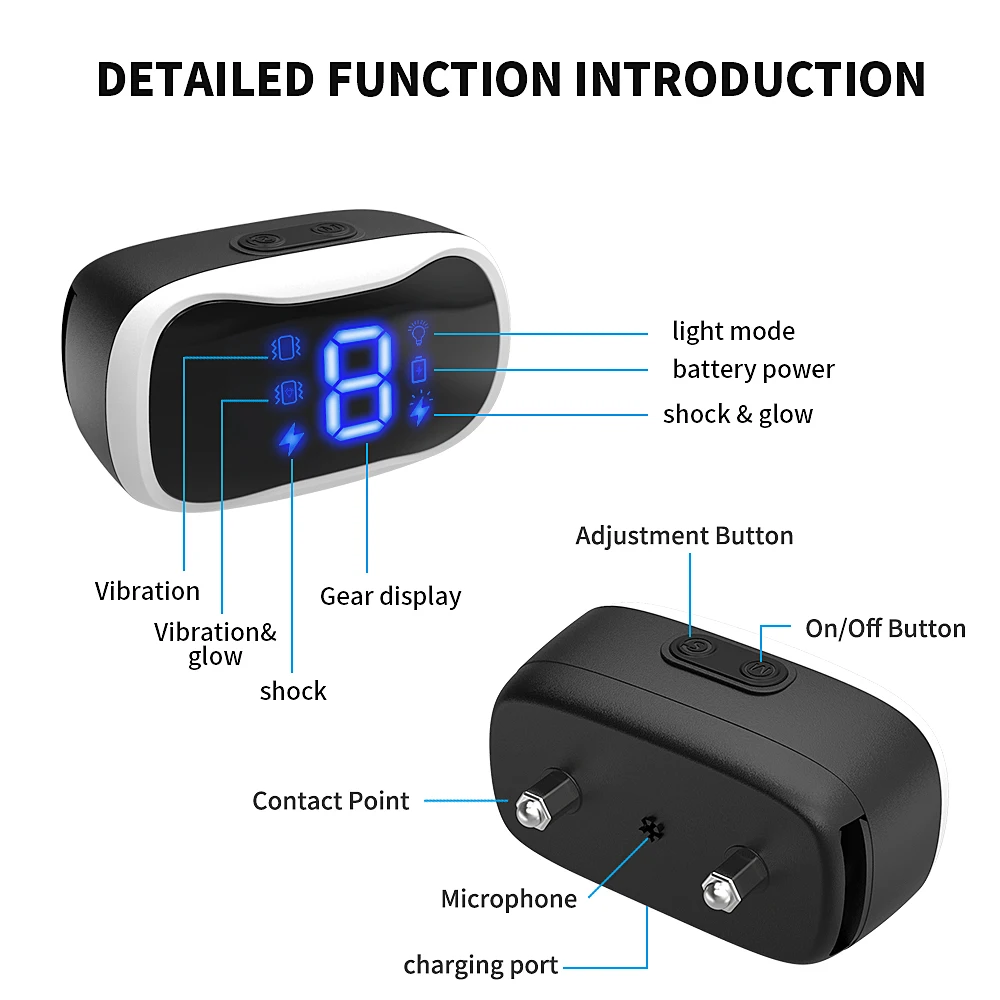 Rechargeable LED Digital Display Bark Collar Sound Activated Dog Barking Deterrent Devices Waterproof Anti Bark Collar