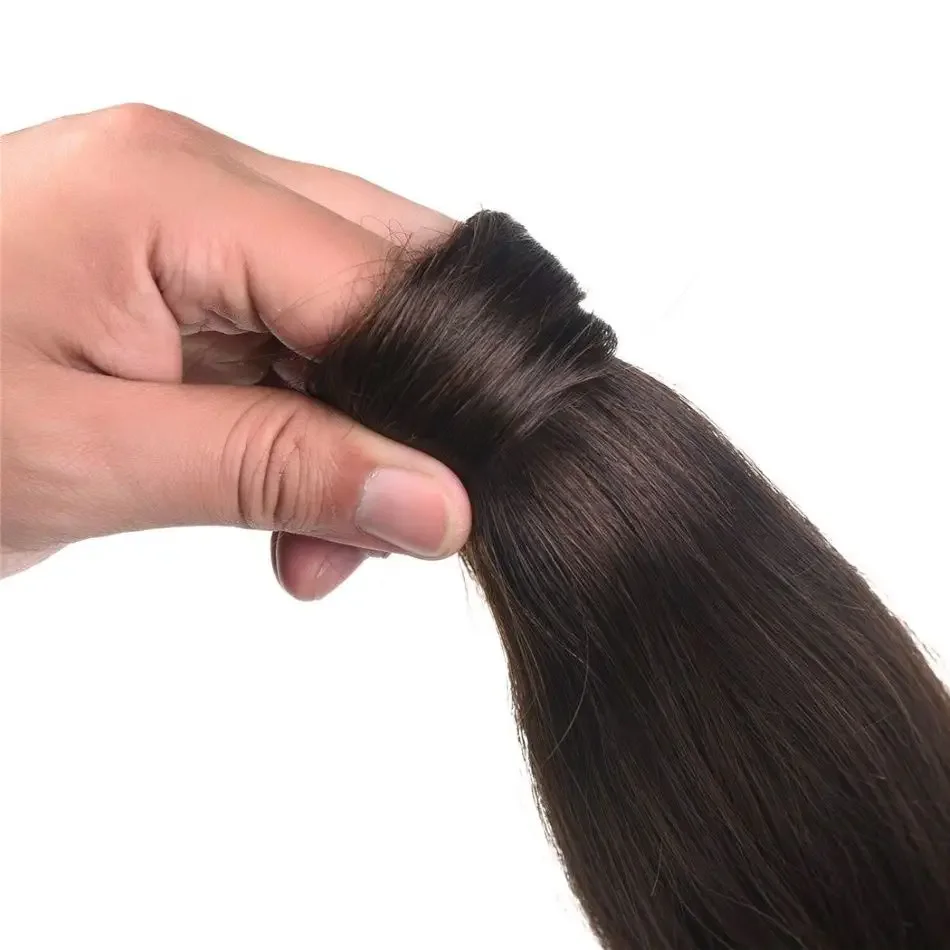 Coda di cavallo 100% capelli umani, europea, liscia, castano scuro, con clip, coda di cavallo, macchina per capelli Remy_voghion.com