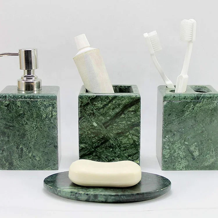 Populyar otel üçün 4 parçalı lüks yaşıl marmar banyo aksesuarları dəstləri