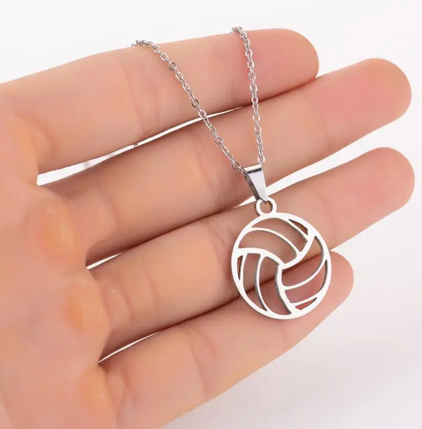 Simple Design Gold Silver Plated Stainless Steel VolleyBall Shape Pendant Necklace Sports Jewelry for Men and Women Necklace