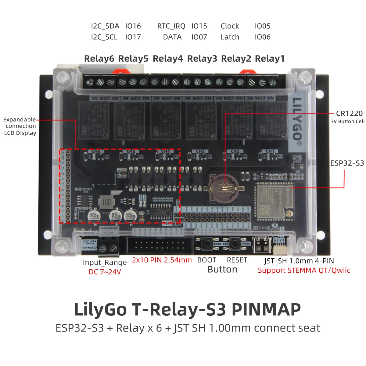 LILYGO T-Relay-S3 ESP32 Module de relais de contrôle à distance 
