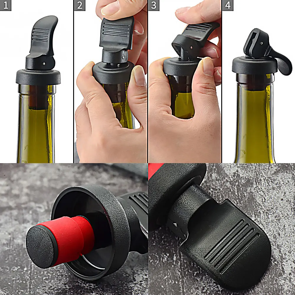 Wine Bottle Stopper Beer Cork Plug Bar Manual Press Sealing Stop Cap Seal Lid 4P 