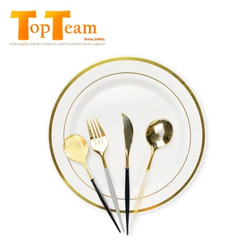 Electroplated pack black mini plastic disposable tea spoon set of knife fork cardboard packaged kids plastic cutlery