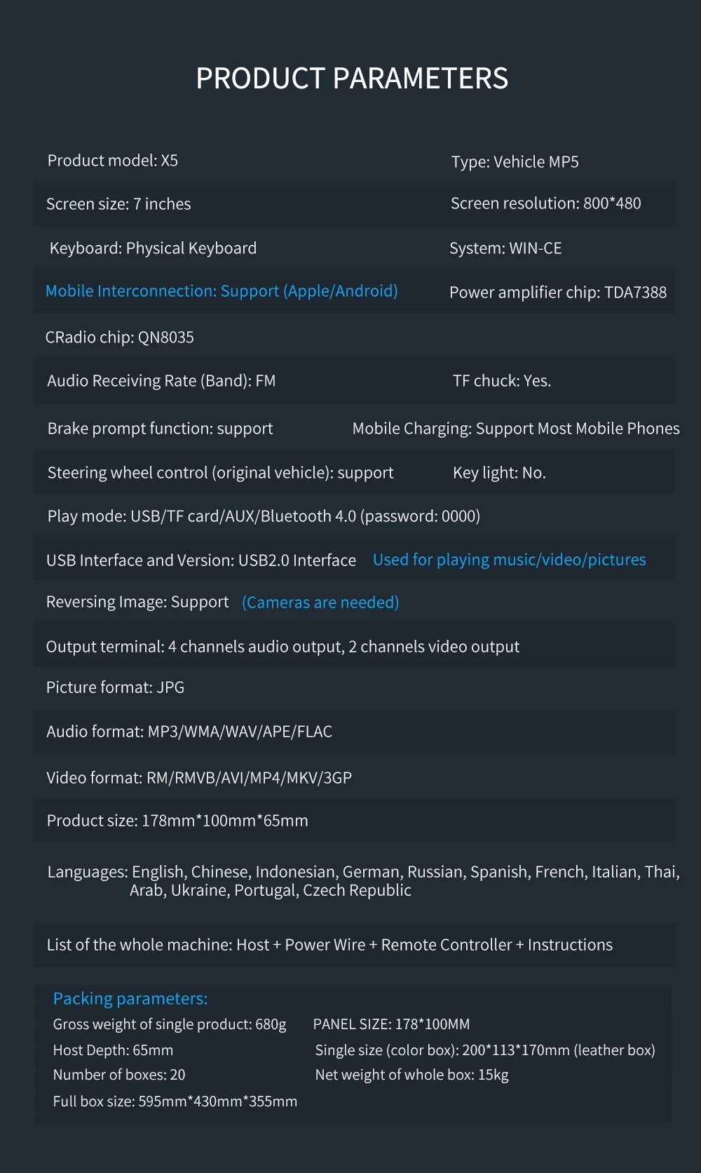 Bestree auto electronics hot sale 7 inch double din car stereo with BT AUX head unit car 2 din car radio