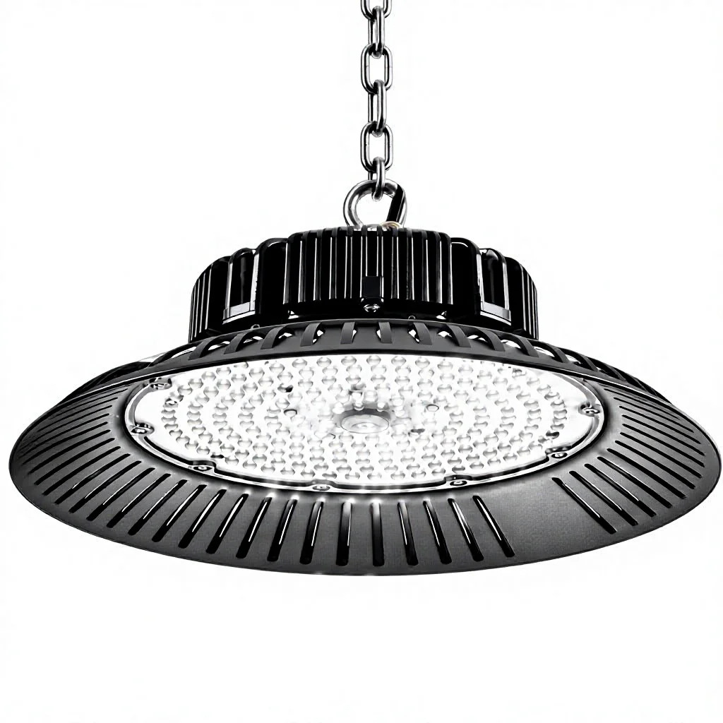 Industrielle Beleuchtung für Bergwerke im UFO-Stil – für Fabrikhallen, Werkstätten und Lagerhallen; deckenmontiert, Leistung: 100 W / 150 W / 200 W