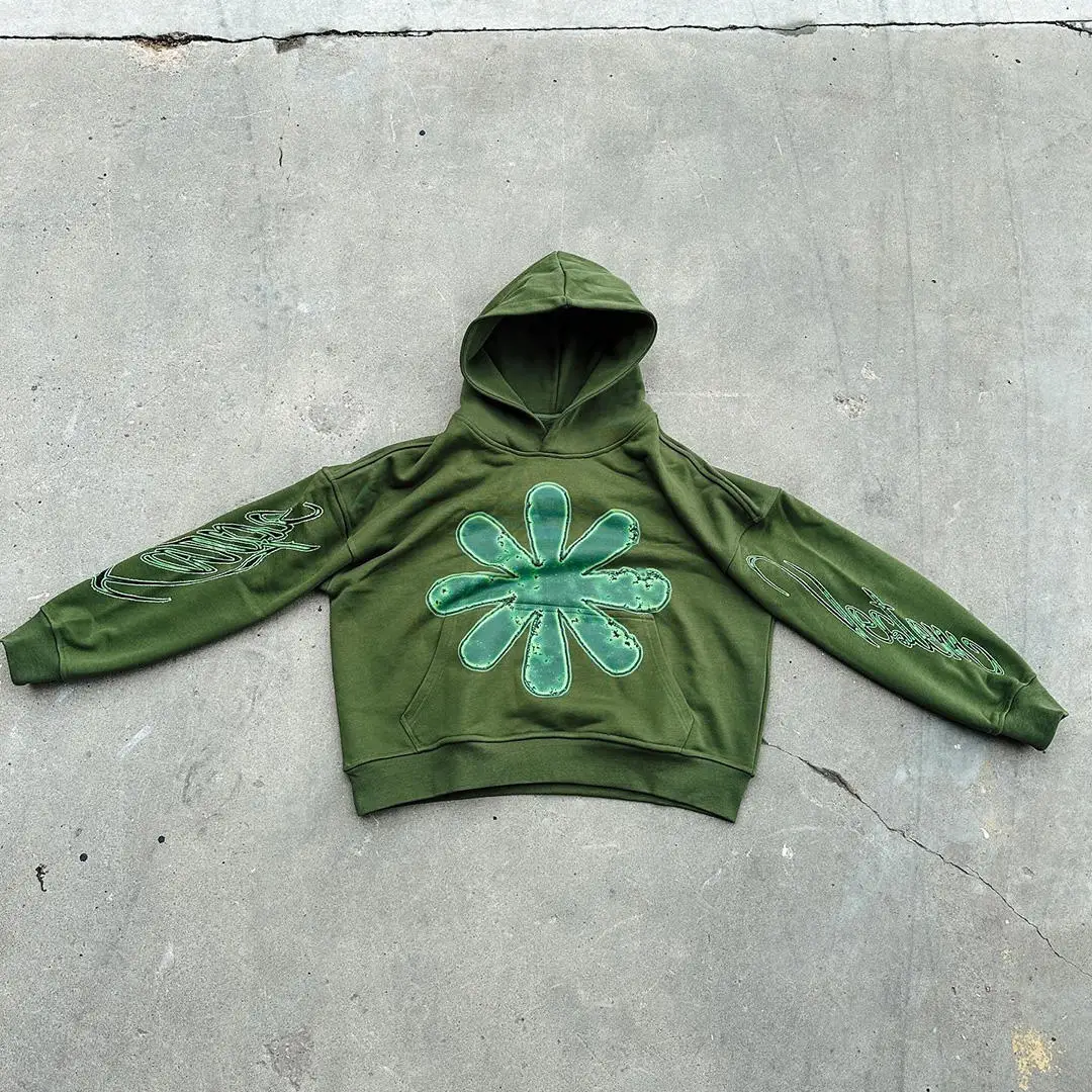 Custom Heavy Weight Digital Printing Embroidery Logo Kangaroo Pocket No Drawstring Top Loose Cotton French Terry Hoodie gallery 7