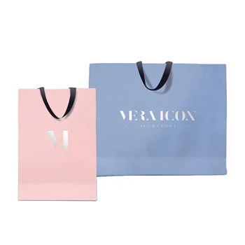 Custom Printing Paper Luxury Fashion Nature Kraft Recyclable Carrier Shopping Gift Bag with Ribbon Shopping Handle Bag