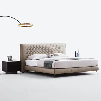 Minimalist Designer Bed with Genuine Italian Leather - Perfect for Master Bedrooms