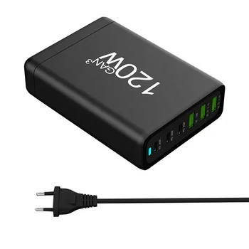 120W GaN USB C Charger with 6 Ports PD QC3.0 Adapter for iPhone for Samsung Mobile Phones Laptops Wall Charger with 40W Output P