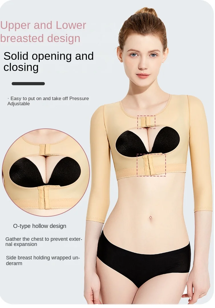 ZOYIAME Post Surgical Garments Arm Liposuction Compression Tops Long Sleeve Open Bust Push Up Breast Women Surgical Vest Shaper