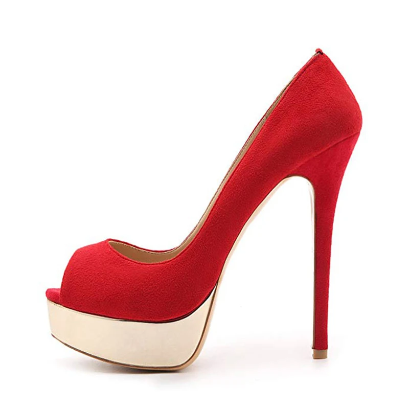 Buy Red Suede High Heels,Peep Toe Heels 